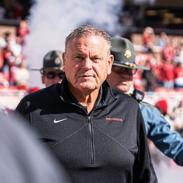 Arkansas Razorbacks coach Sam Pittman at game against the Texas Longhorns at Razorback Stadium in Fayetteville, Ark.