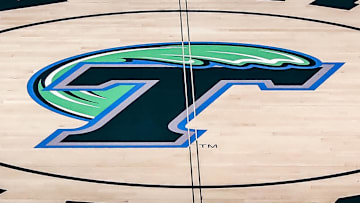 Feb 8, 2017; New Orleans, LA, USA; Devlin Fieldhouse logo at midcourt before the game between Houston Cougars and Tulane Green Wave at Devlin Fieldhouse.