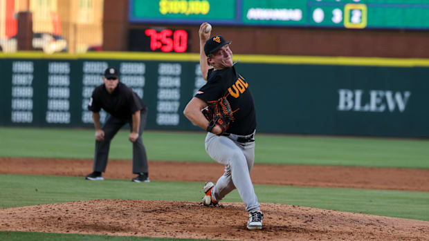 Tennessee ace throws a pitch at Baum-Walker Stadium