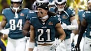Feb 9, 2025; New Orleans, LA, USA; Philadelphia Eagles safety Sydney Brown (21) against the Kansas City Chiefs during Super Bowl LIX at Ceasars Superdome. Mandatory Credit: Mark J. Rebilas-Imagn Images