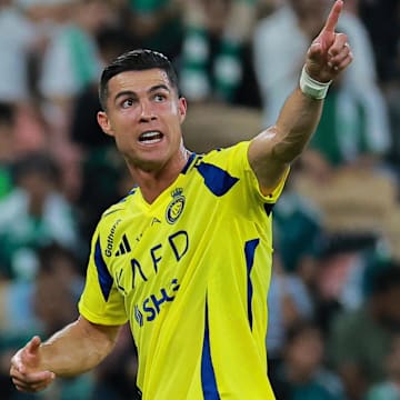 [US, Mexico & Canada customers only] Feb 13, 2024; Jeddah, Saudi Arabia; Al Nassr player Cristiano Ronaldo reacts after being substituted  in a Saudi Pro League soccer match at King Abdullah Sports City. Mandatory Credit: Reuters via Imagn Images