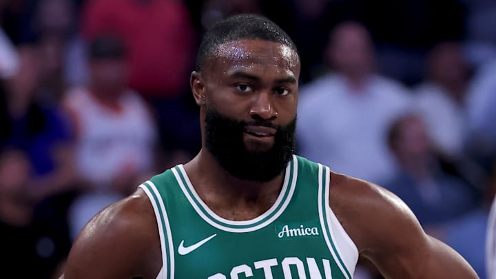 Boston Celtics guard Jaylen Brown reacts to a play. Boston Celtics guard Jaylen Brown reacts to a play.