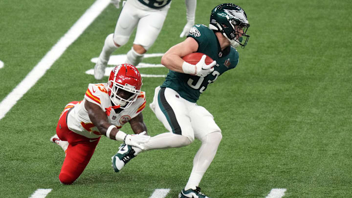 Feb 9, 2025: Philadelphia Eagles cornerback Cooper DeJean returns a punt in Super Bowl LIX. Feb 9, 2025: Philadelphia Eagles cornerback Cooper DeJean returns a punt in Super Bowl LIX.