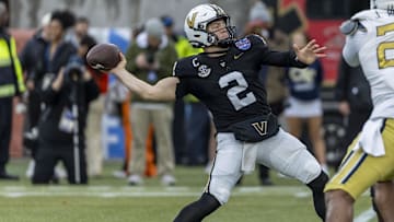 Vanderbilt quarterback Diego Pavia heaved a bomb in the Big Ten's direction on the "Bussin with the Boys" podcast. Mandatory Credit: Vasha Hunt-Imagn Images