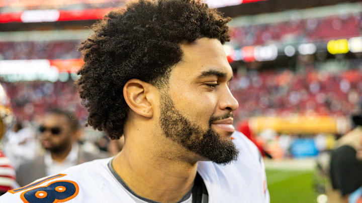 Chicago Bears quarterback Caleb Williams (18) after the game against the San Francisco 49ers at Levi's Stadium. Chicago Bears quarterback Caleb Williams (18) after the game against the San Francisco 49ers at Levi's Stadium.